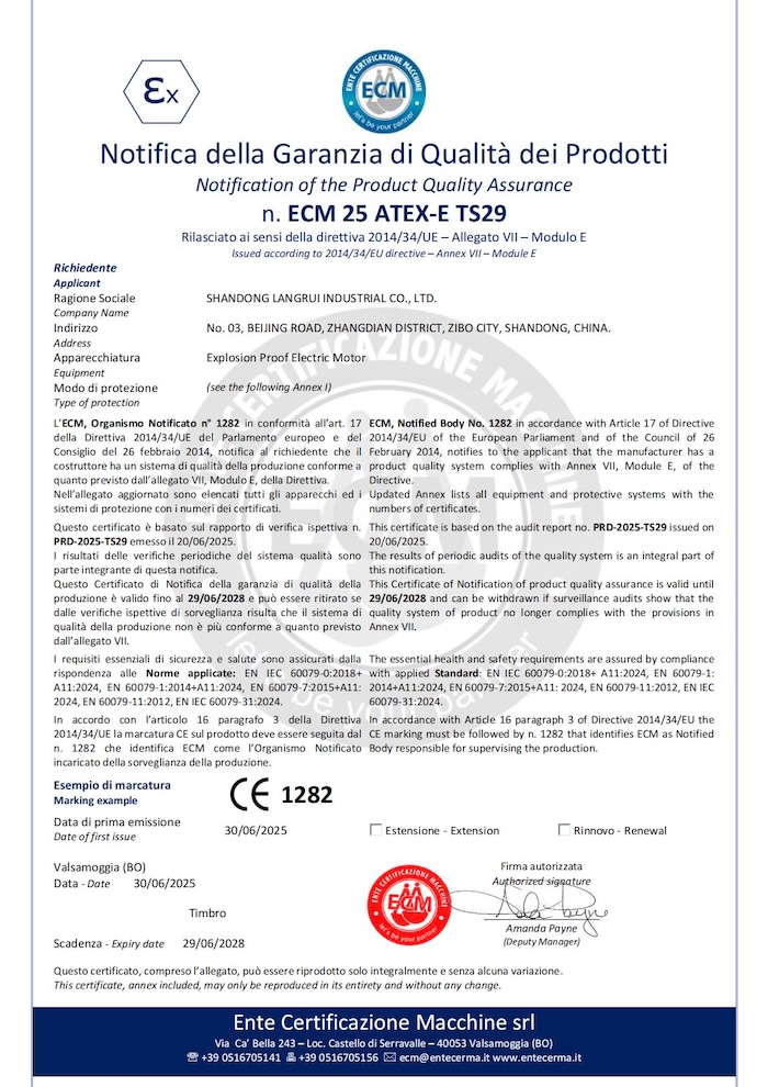 ATEX E Certificate